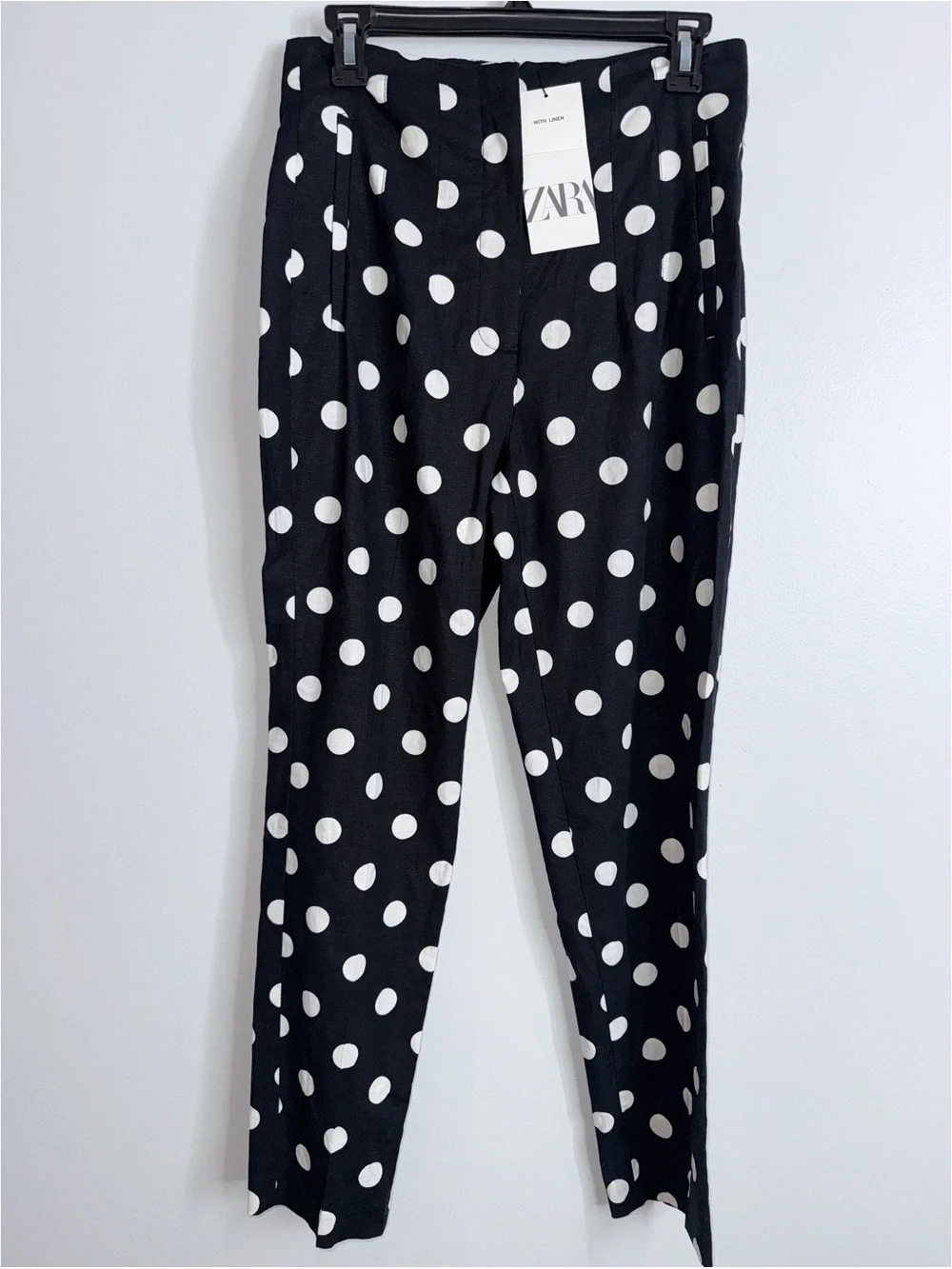 Zara high waisted linen blend polka dot tapered dress pants size medium